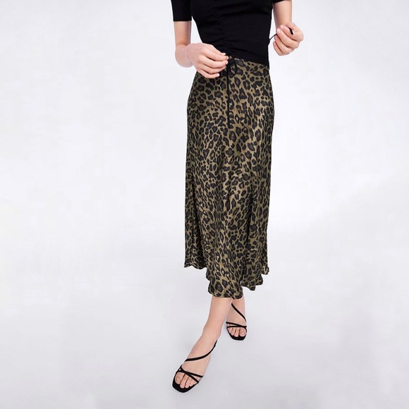 Zara Dresses & Skirts - Zara Animal Print Satin Midi Skirt Size XS